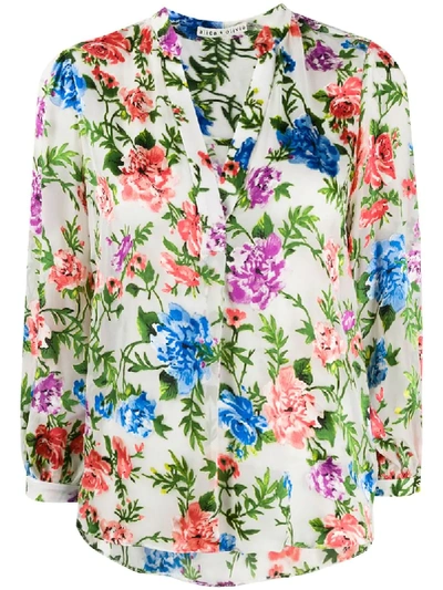 Shop Alice And Olivia Sheila V-neck Floral Print Blouse In White