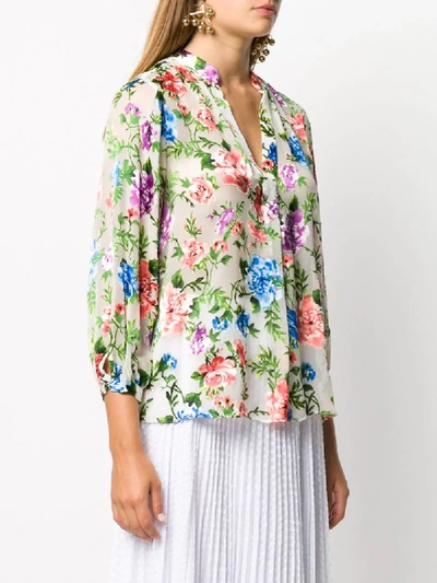 Shop Alice And Olivia Sheila V-neck Floral Print Blouse In White