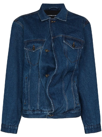 Shop Y/project Oversized Asymmetric-fastening Denim Jacket In Blue