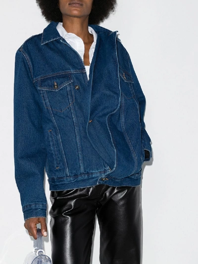 Shop Y/project Oversized Asymmetric-fastening Denim Jacket In Blue