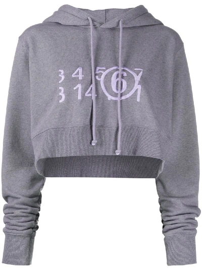 Shop Mm6 Maison Margiela Cropped Number Print Hoodie In Grey