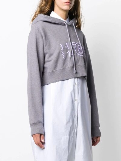 Shop Mm6 Maison Margiela Cropped Number Print Hoodie In Grey