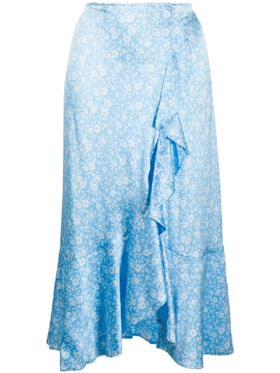 Shop Ganni Asymmetric Satin Skirt In Blue