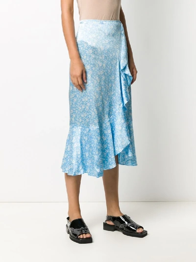 Shop Ganni Asymmetric Satin Skirt In Blue