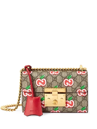 Shop Gucci Small Padlock Gg Apple Shoulder Bag In Neutrals
