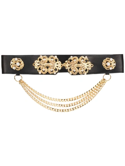 Shop Alessandra Rich Chain Detail Belt In Black