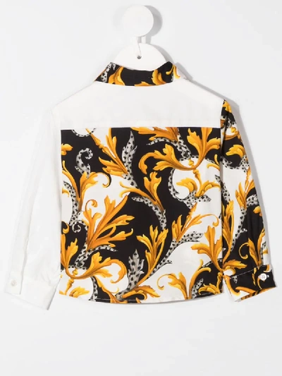 Shop Young Versace Barocco Acanthus Print Panelled Shirt In White