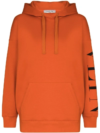 Shop Valentino Logo-print Long-sleeve Hoodie In Orange