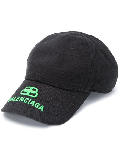 Balenciaga Bb Logo Baseball Cap In Black And Green | ModeSens