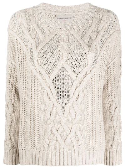 Shop Ermanno Scervino Embellished Cable Knit Sweater In Neutrals