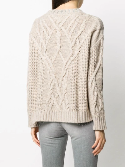 Shop Ermanno Scervino Embellished Cable Knit Sweater In Neutrals