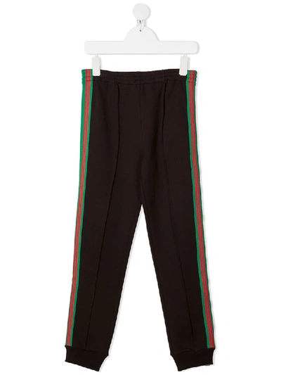 Gucci Kids' Web-stripe Tracksuit Bottoms In Brown | ModeSens