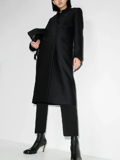 Shop Lvir Double-breasted Long-line Coat In Black