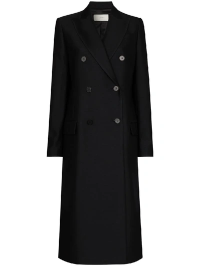 Shop Lvir Double-breasted Long-line Coat In Black