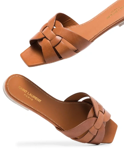 Saint Laurent Brown Pieds Slide Leather Sandals In Brown