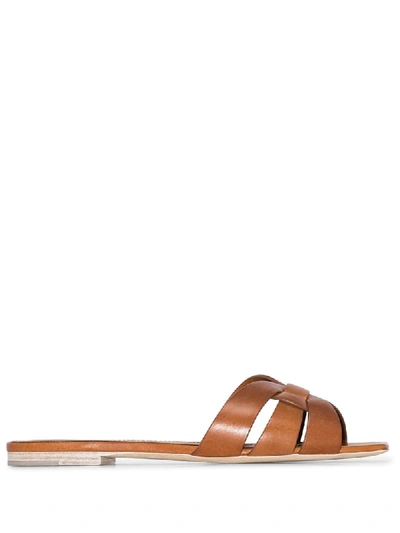 Saint Laurent Brown Pieds Slide Leather Sandals In Brown