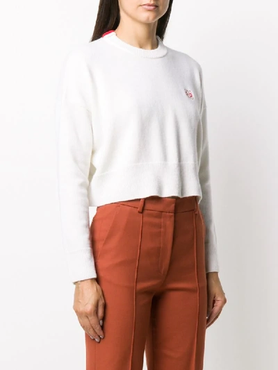 Shop Loewe Wool Cropped Jumper With Logo Embroidery In White