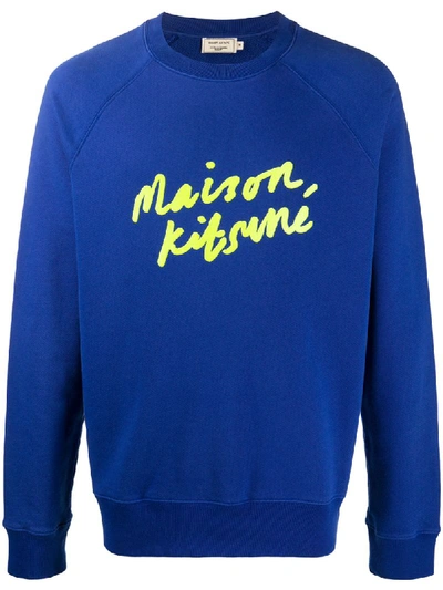 Shop Maison Kitsuné Logo-print Cotton Sweatshirt In Blue