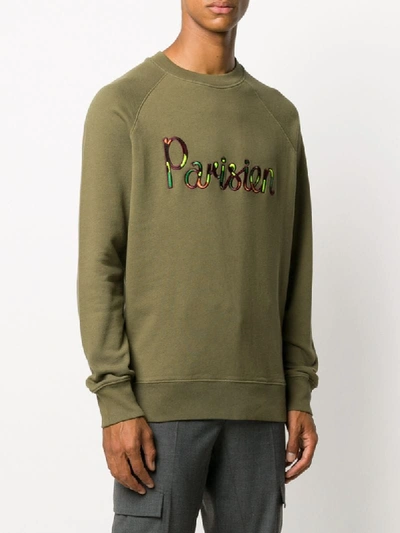 Shop Maison Kitsuné Parisien-embroidered Cotton Sweatshirt In Green