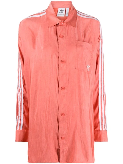 Shop Adidas Originals Satin Button-up Shirt In Pink