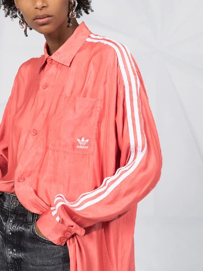 Shop Adidas Originals Satin Button-up Shirt In Pink