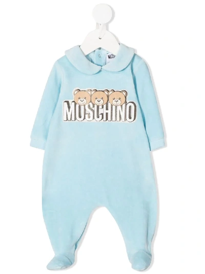 Shop Moschino Teddy Logo-print Pajamas In Blue