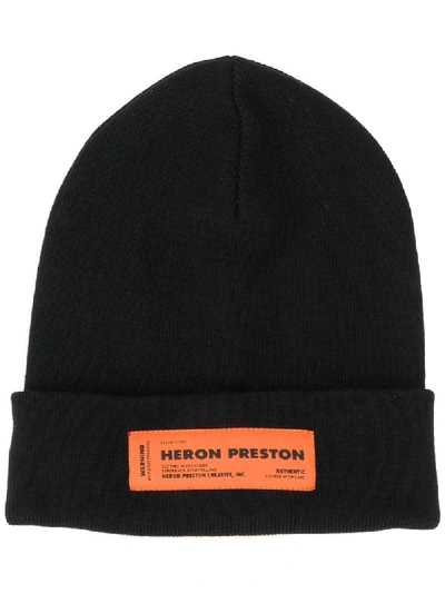 Shop Heron Preston Logo Patch Beanie Hat In Black