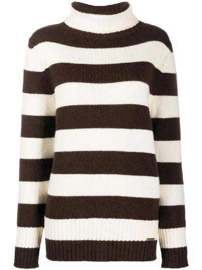 Shop Manzoni 24 Striped Rollneck Jumper In Neutrals