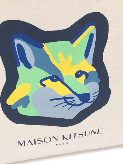 Shop Maison Kitsuné Fox Head-print Tote Bag In Neutrals