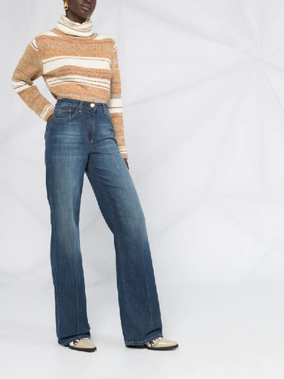 Shop Elisabetta Franchi High-waisted Wide Leg Jeans In Blue