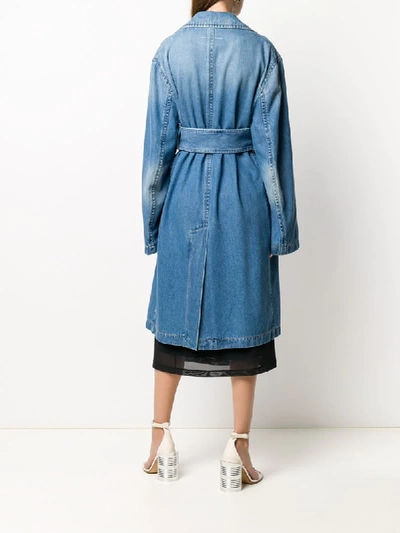 Shop Mm6 Maison Margiela Double-breasted Denim Midi Coat In Blue