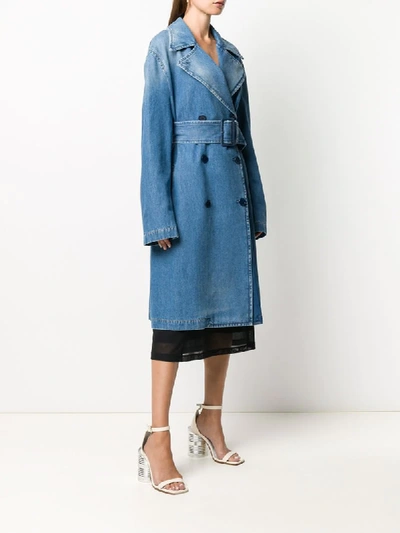 Shop Mm6 Maison Margiela Double-breasted Denim Midi Coat In Blue