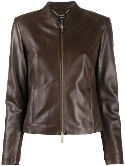 Shop Arma Front-zip Leather Jacket In Brown