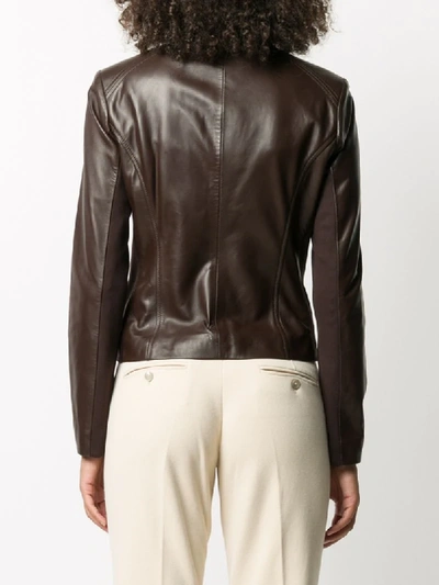 Shop Arma Front-zip Leather Jacket In Brown