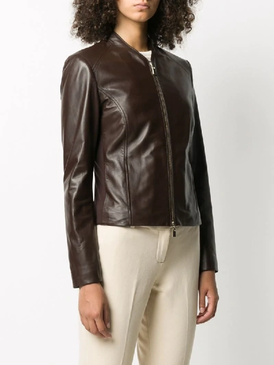 Shop Arma Front-zip Leather Jacket In Brown