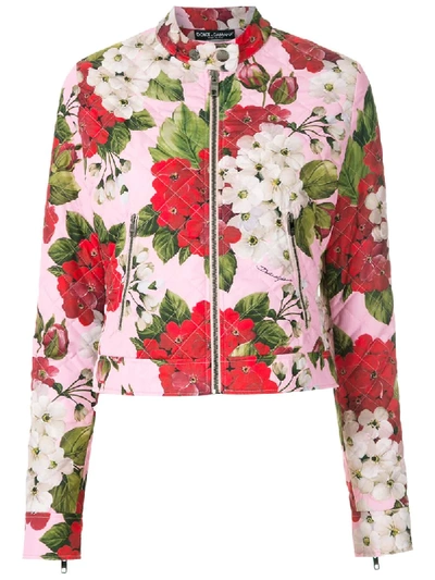 Shop Dolce & Gabbana Geranium-print Biker Jacket In Pink