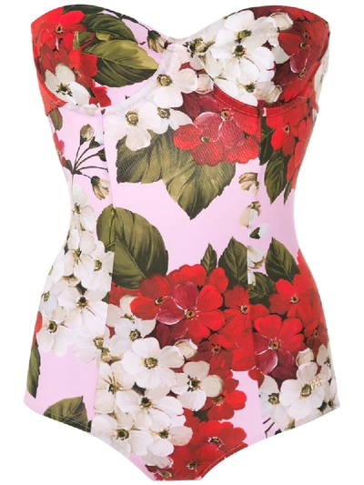 Shop Dolce & Gabbana Rose Print Swimsuit In Pink