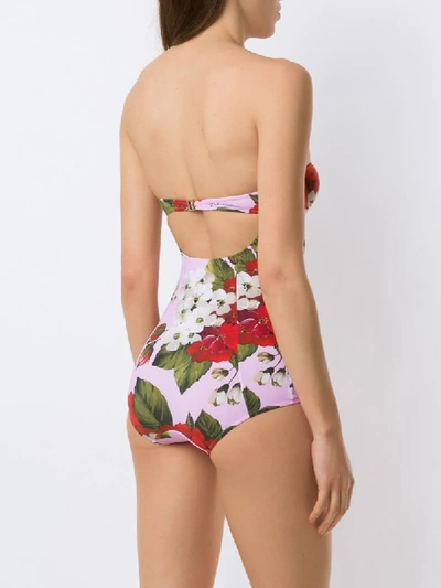 Shop Dolce & Gabbana Rose Print Swimsuit In Pink