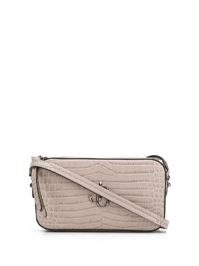 Shop Jimmy Choo Hale Crocodile-effect Crossbody Bag In Grey