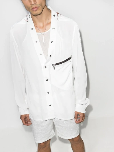 Shop Rick Owens Collarless Graphic Print Shirt In White