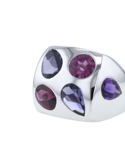 Pre-owned Chanel 2000s  Coloured Stones Square Ring In White,purple,multicolors
