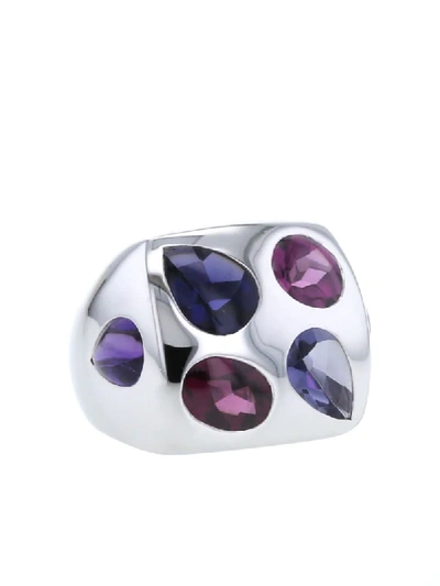 Pre-owned Chanel 2000s  Coloured Stones Square Ring In White,purple,multicolors