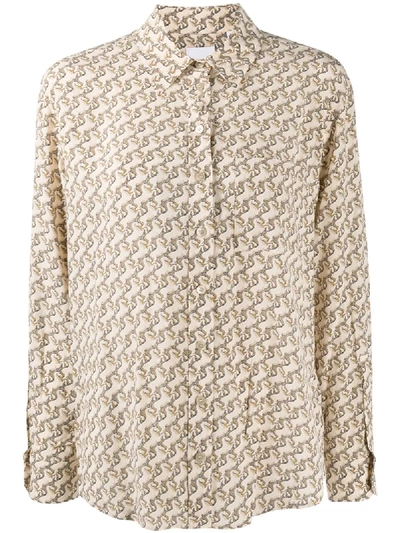 Burberry Unicorn Print Semi Sheer Silk Shirt In Neutrals