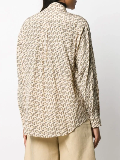 Burberry Unicorn Print Semi Sheer Silk Shirt In Neutrals