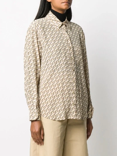 Burberry Unicorn Print Semi Sheer Silk Shirt In Neutrals