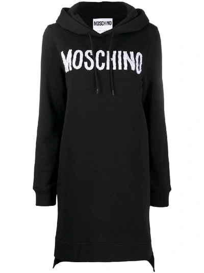 Shop Moschino Logo Hoodie Dress In Black