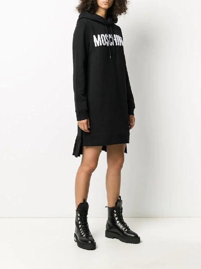Shop Moschino Logo Hoodie Dress In Black
