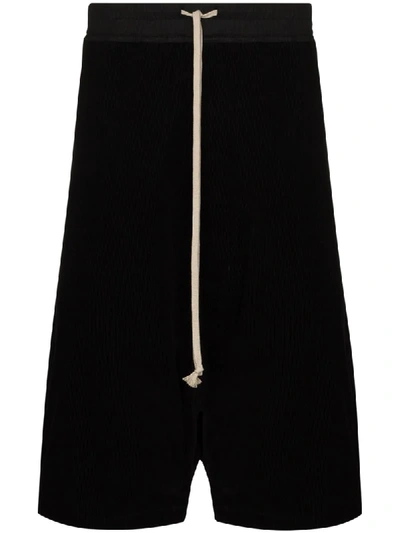 Shop Rick Owens Pods Drop Crotch Corduroy Shorts In Black