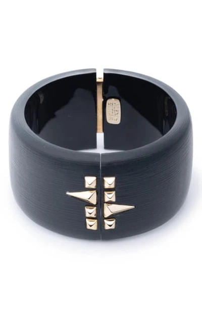 Shop Alexis Bittar Golden Studded Hinge Bracelet In Black