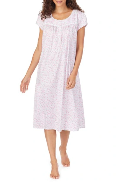 Shop Eileen West Ditsy Floral Cotton Nightgown In White Ground Pink Ditsy